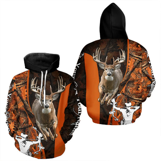 Maxcorners Orange Bow hunting Deer Camouflage Personalized Hunting Shirt, Hoodie Hunting Shirt For Men