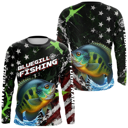 Maxcorners Best Bluegill Fishing Shirts Long Sleeve American Flag Patriotic Custom Name Fishing Jersey LM2405