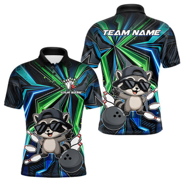 Maxcorners Custom Men Bowling Shirt With Funny Raccoon – Personalized Team Bowling Jersey, 3D Bowling Shirt