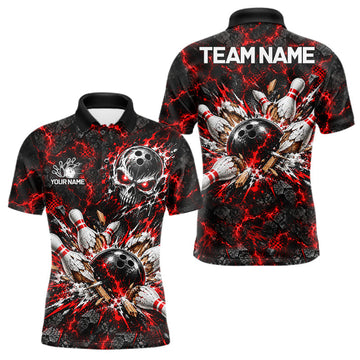 Maxcorners Lava Flame Bowling Pins Explosion Polo Shirt For Men Personalized Team Performance Jersey