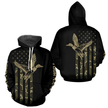 Maxcorners Black Duck Hunting Shirt With Design American Flag , Duck Hunter Camo Shirt For Men, Hunting Gift LM0609