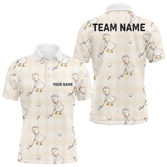 Maxcorners Personalized Argyle Funny Duck Pattern Polo Shirt - Custom Golf Team Gift LM0106