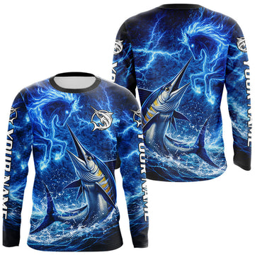 Maxcorners Marlin & Blue Thunder Horse Fishing Shirt Long Sleeve, Marlin Fishing Shirt For Men LM0402