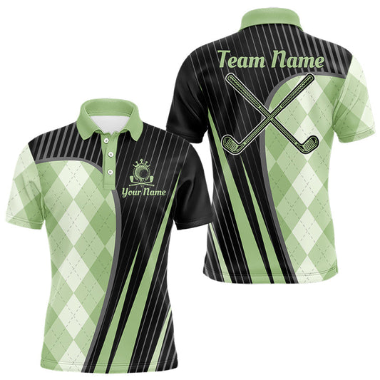 Maxcorners Mens Golf Polo Shirt Green Black Argyle Plaid Golf Pattern Custom, Mens Shirt Golf Tops LM0404