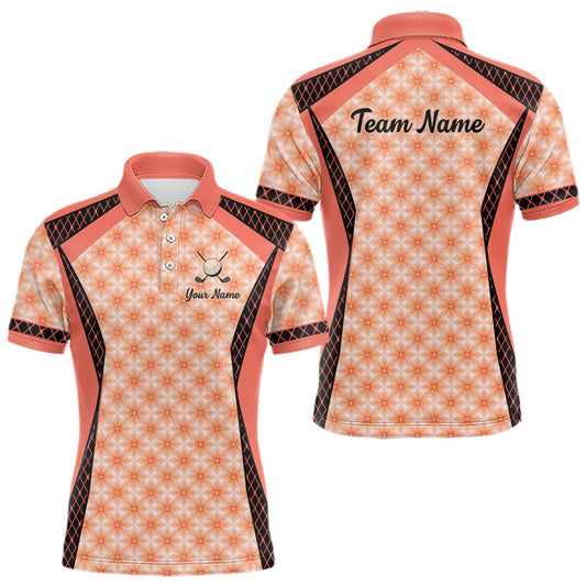 Maxcorners Custom Men's Coral Golf Polo, Personalized Geometric Pattern Golf Shirt With Name, Pink Golf Jersey LM0404