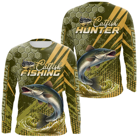 Maxcorners Personalized Catfish Long Sleeve Fishing Shirts, Catfish Fishing Jerseys For Men LM1203
