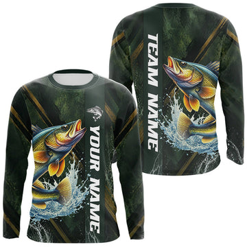 Maxcorners Personalized Walleye Fishing Jersey Green Angler Shirt Custom Name, Fishing Gift For Men LM1005