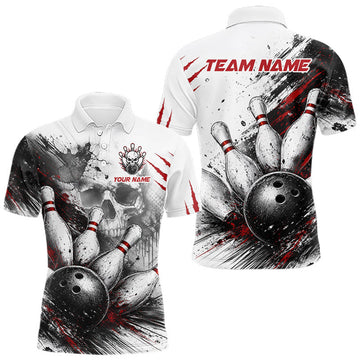 Maxcorners Men's Personalized Skull Bowling Tournament Shirt & Quarter Zip â€“ Custom Name Team Jersey LM2607