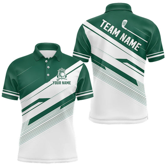 Maxcorners Green And White Mens Golf Polo Shirt Custom Name Golf Shirts For Team Personalized Golf Top LM1005