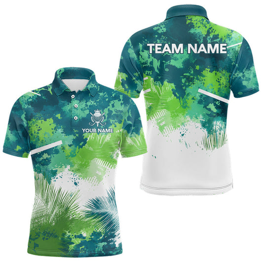Maxcorners Green Tropical Splash Custom Golf Polo Shirt â€“ Personalized Team Name Performance Polo Tee For Men LM1005