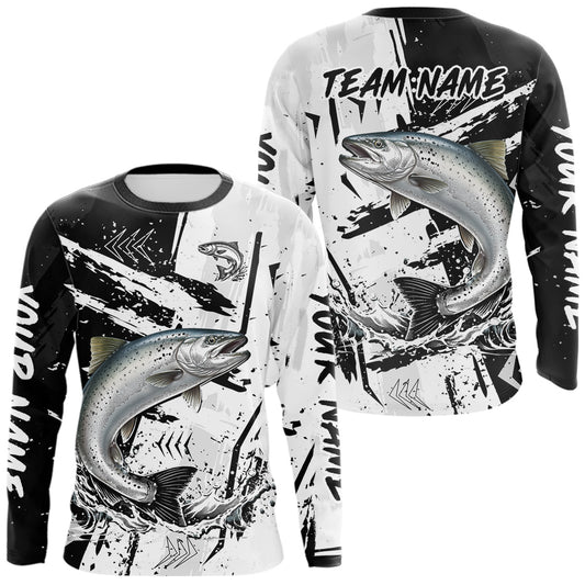 Maxcorners Chinook Salmon (King Salmon) Fishing Black White Camo Performance Fishing Shirts LM2602