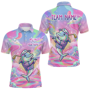 Maxcorners Funny Pastel Dolphin Mens Golf Polo Shirt Custom Ocean Golf Shirt, Polo Gift For Golf Lovers LM1005