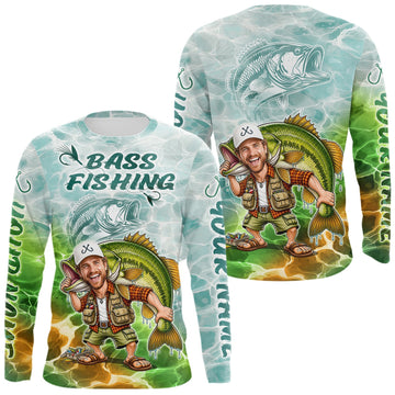 Maxcorners Custom Photo Scale Funny Bass Fishing Shirts Long Sleeve For Men, Fishing Team Jersey LM1705