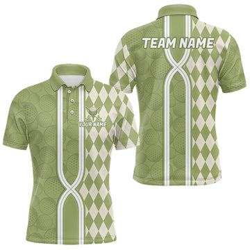 Maxcorners Custom Men Golf Polo Shirt, Argyle Green Golf Shirt, Personalized Name Team Golf Polo