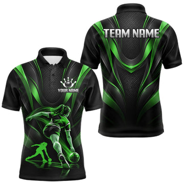 Maxcorners Green Black Bowling Player Polo Shirt For Men Custom Abstract Sports Team Tournament Jersey LM1910