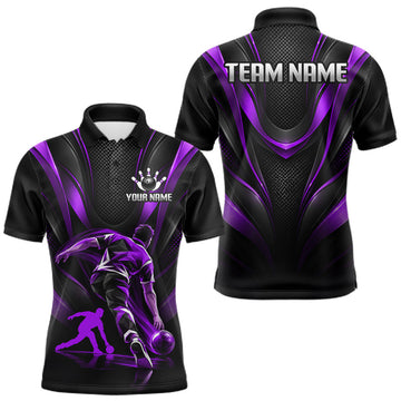 Maxcorners Purple Black Bowling Player Polo Shirt For Men Custom Abstract Sports Team Tournament Jersey