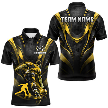 Maxcorners Yellow Black Bowling Player Polo Shirt For Men Custom Abstract Sports Team Tournament Jersey