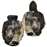 Maxcorners Brown Camo Wild Hog Hunting 3D All Over Print Shirts Custom Name, Boar Hunting Shirt LM1809