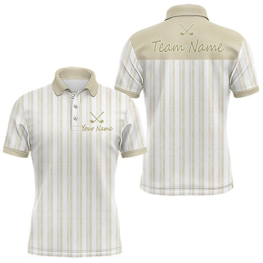 Maxcorners Personalized Golf Polo Shirt Beige Striped Custom Team Name Polo For Men LM1705