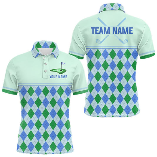 Maxcorners Green Blue Argyle Golf Polo Shirt Personalized Mens Golf Shirt Golf Outfit Family Team Shirts LM1508