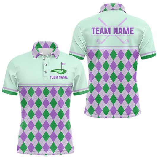 Maxcorners Green Purple Argyle Golf Polo Shirt Personalized Mens Golf Shirt Golf Outfit Family Team Shirts LM1508