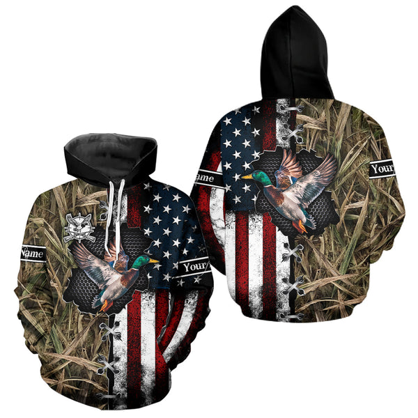 Maxcorners Mallard Duck Hunting Waterfowl Camo with US Flag Custom Name Hunting Gift LM1809