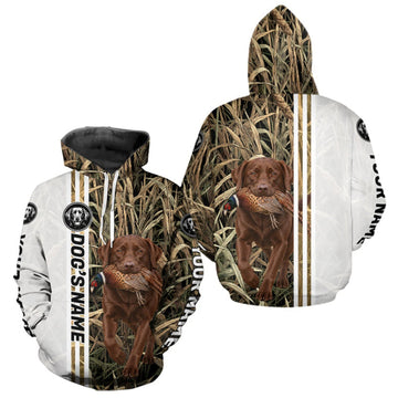 Maxcorners Personalized Chocolate Labrador Retriever Pheasant Hunting 3D Shirt, Custom Name Hunter Camo Graphic LM2709