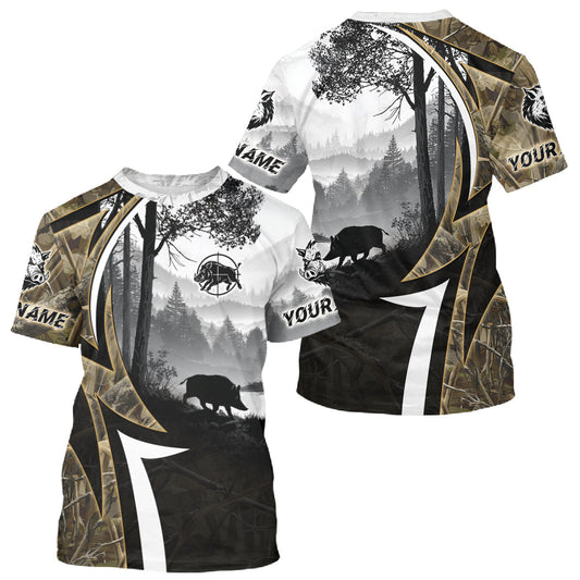 Maxcorners Personalized Wild Hog Hunting Camo Full Printing Shirts, Boar Hunting Shirt