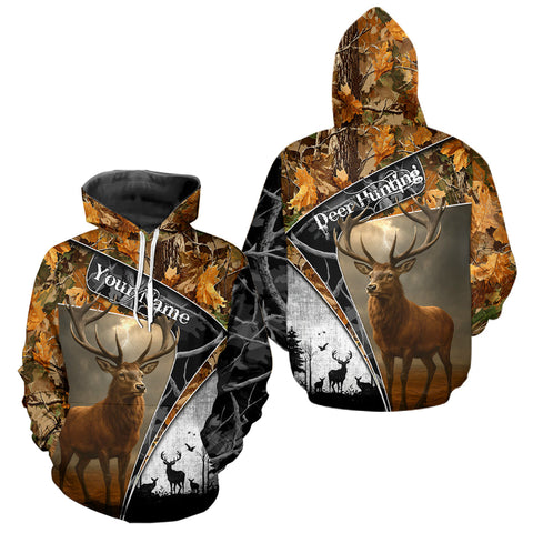Maxcorners Red Deer Hunting Orange Camo Black - Personalized All Over Print Deer Hunting Clothes LM2509