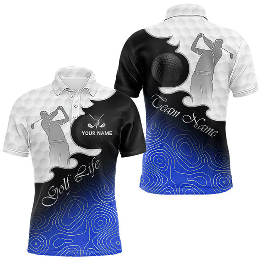 Maxcorners Custom Mens Golf Polo Shirt Blue Black Gradient, Personalized Name Golf Shirt, Gift For Golfer LM2704