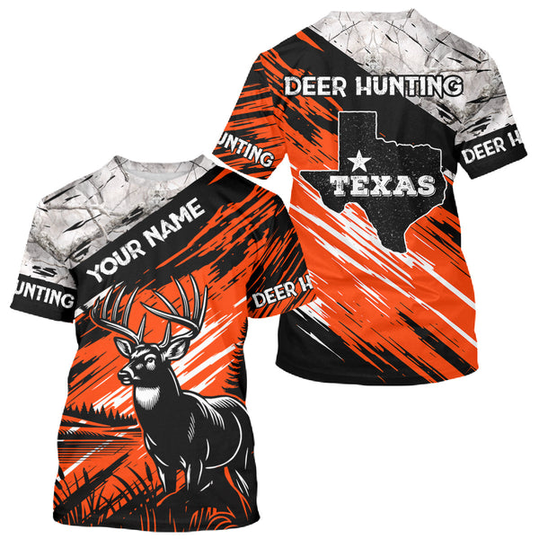 Maxcorners Deer Hunting Shirt 3D All Over Print Orange Black Gray Camo Deer With TX Flag Season LM2608