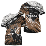 Maxcorners Deer Hunting Shirt 3D All Over Print Brown Black Gray Camo Deer With TX Flag Season LM2608