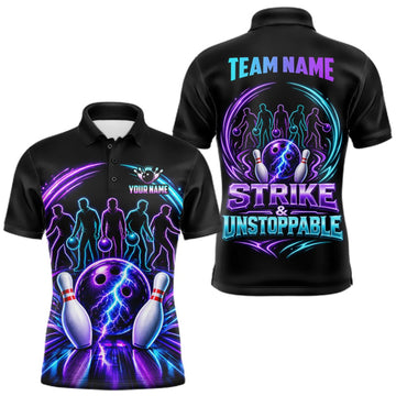 Maxcorners Custom Bowling Jerseys, Personalized Bowling Team Shirts For Men, Neon Lightning Tournament Polo Shirt LM2709