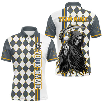 Maxcorners Personalized Skeleton Golf Polo Shirt For Mens - Funny Grim Reaper Golf Team Polo|Yellow