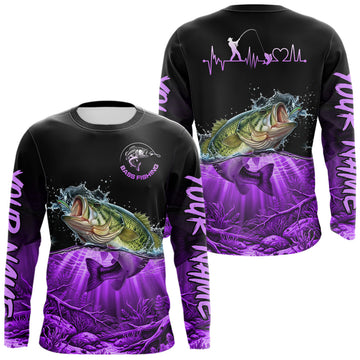 Maxcorners Largemouth Bass Fishing Shirt Long Sleeve For Tournament Angler Gift For Men Dad| Purple LM1005