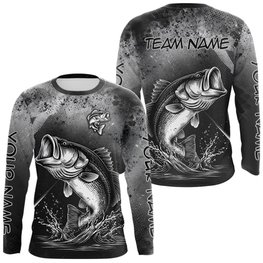Maxcorners Gray Camo Bass Fishing Custom Long Sleeve Tournament Fishing Shirts, Fishing Shirt For Men LM0402