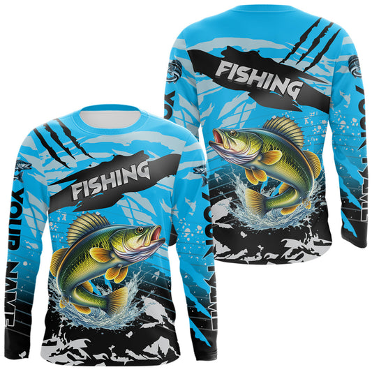 Maxcorners Walleye Fishing Blue Camo Jerseys Custom Performance Long Sleeve Tournament Fishing Shirts LM0503