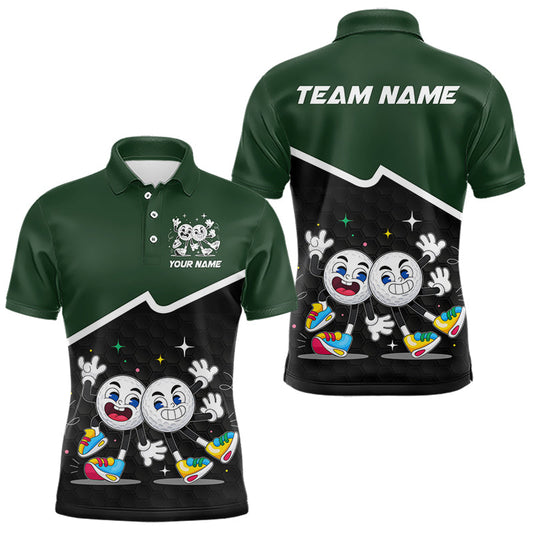 Maxcorners Custom Green And Black Mens Golf Polo Shirt, Custom Golf Balls Team Jerseys LM1005