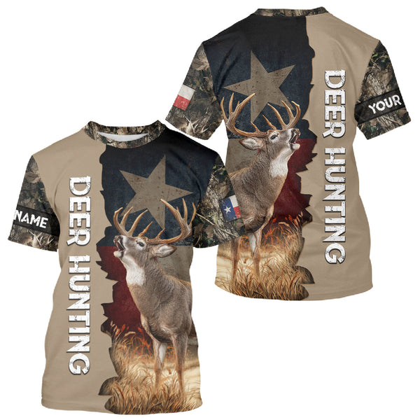 Maxcorners Season Deer Hunting Shirt Texas Flag 3D Custom Name Whitetail Deer Clothes For Hunters LM0409