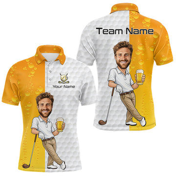 Maxcorners Custom Face Funny Golfer Beer Pattern Golf Polo Shirt for Men
