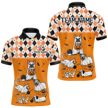Maxcorners French Orange Bulldog Halloween Bowling Team League Shirt, Bowling Polo Jersey For Men LM0609