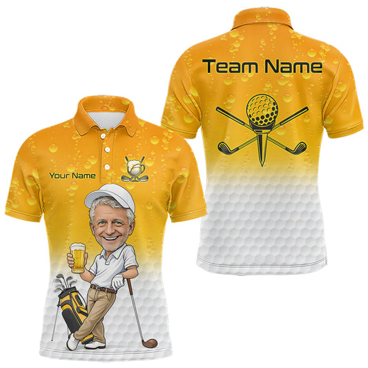 Maxcorners Personalized Beer Style Funny Mens Golf Polo Shirt Gift For Father Day – Custom Face Portrait Cartoon Design LM0404