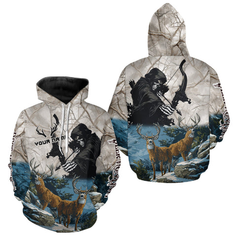 Maxcorners Blue Bowhunting Deer Camouflage Personalized Hunting Bow Grim Reaper Shirt LM0409