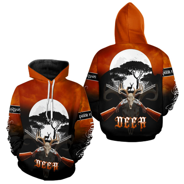 Maxcorners Season Personalized Deer Hunting Shirt 3D Full Moon Deer Skull All Over Print Hunting Gifts LM2608