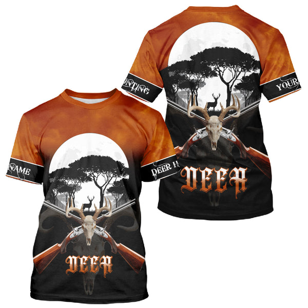 Maxcorners Season Personalized Deer Hunting Shirt 3D Full Moon Deer Skull All Over Print Hunting Gifts LM2608