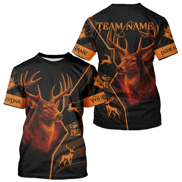 Maxcorners Black Orange Deer Hunting Shirt Personalized Custom Name 3D Full Print For Deer Hunters LM2608