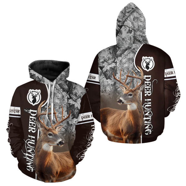 Maxcorners Deer Hunting Shirt Personalized 3D All Over Print Brown With Gray Camo Hunting Clothes LM2608