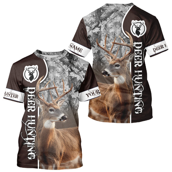 Maxcorners Deer Hunting Shirt Personalized 3D All Over Print Brown With Gray Camo Hunting Clothes LM2608