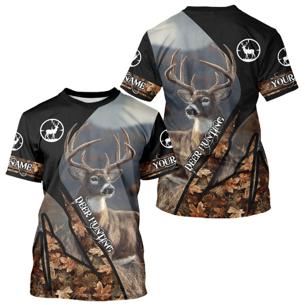 Maxcorners Whitetail Deer Hunting Shirt With Autumn Leaves Camo Pattern For Fall Season Hunters LM2608