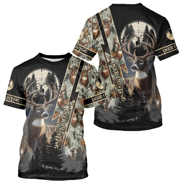 Maxcorners Deer Hunting Shirt Whitetail Deer With Scope Camo Custom Name Hunting Gifts For Hunters LM0409